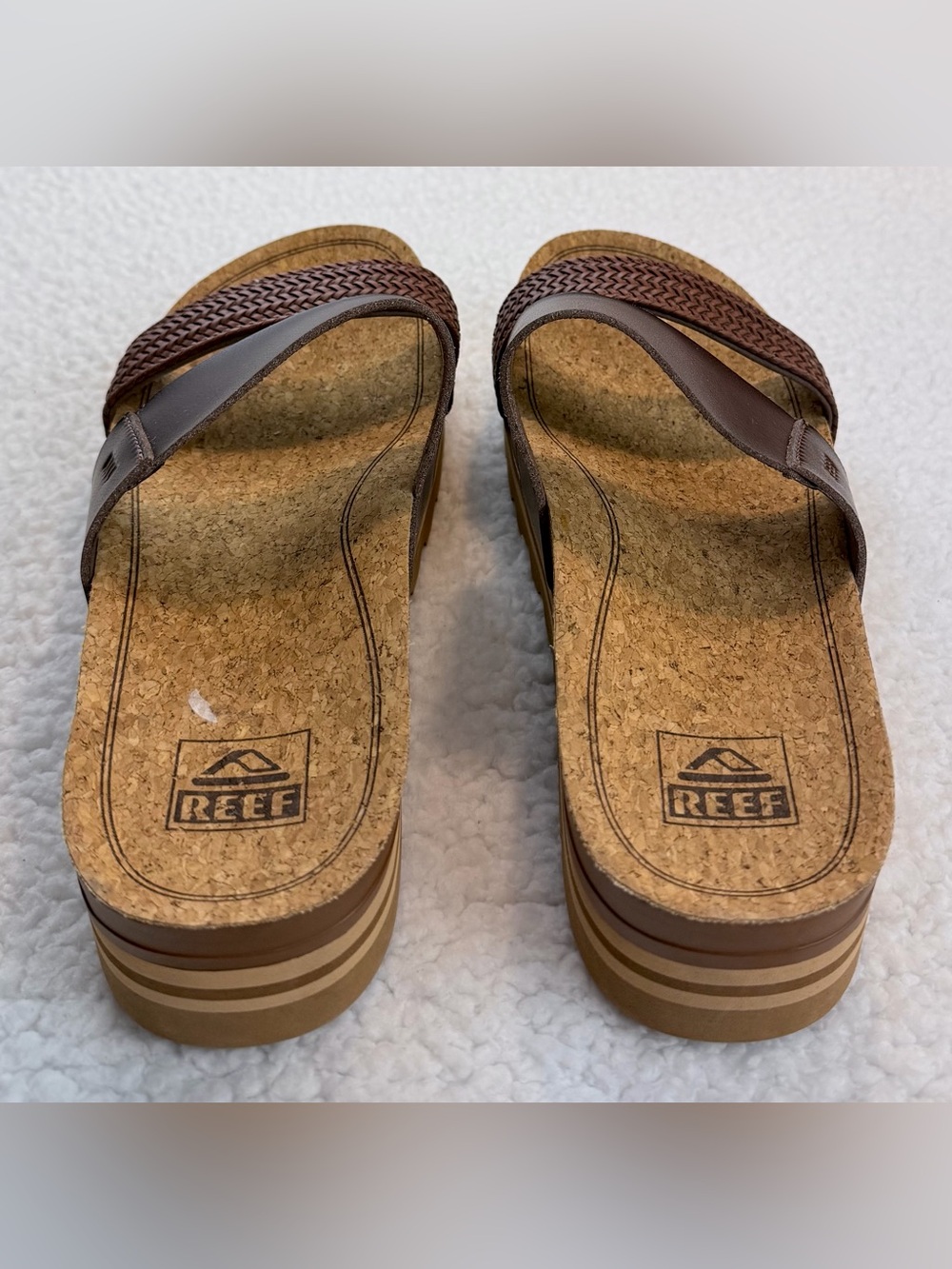 REEF • Brown Cushion Vista Hi Dual-Strap Braided Platform Slide Sandals, 10 - Picture 8 of 16